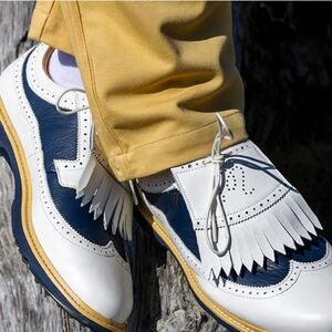 Stylish Navy and White Leather Oxfords